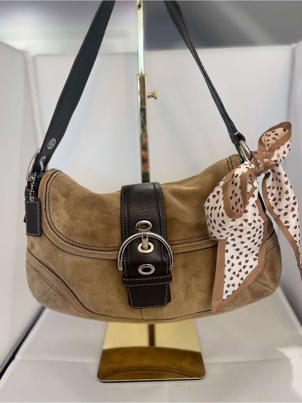 Coach Tan Suede Soho Shoulder Bag with Dark Brown Trim - Picture 3 of 16